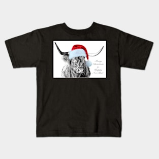 Highland Cow with Santa Hat Kids T-Shirt